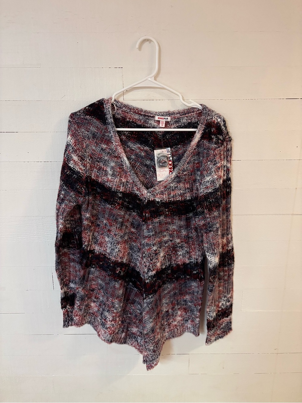 Bongo Plus 1X Marled Striped Swing Sweater Asymmetrical Hem NWT